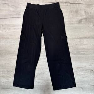 Deco Beach Womens Black Lounge Pants Cargo Pockets Sz Small Pull On Cotton Blend